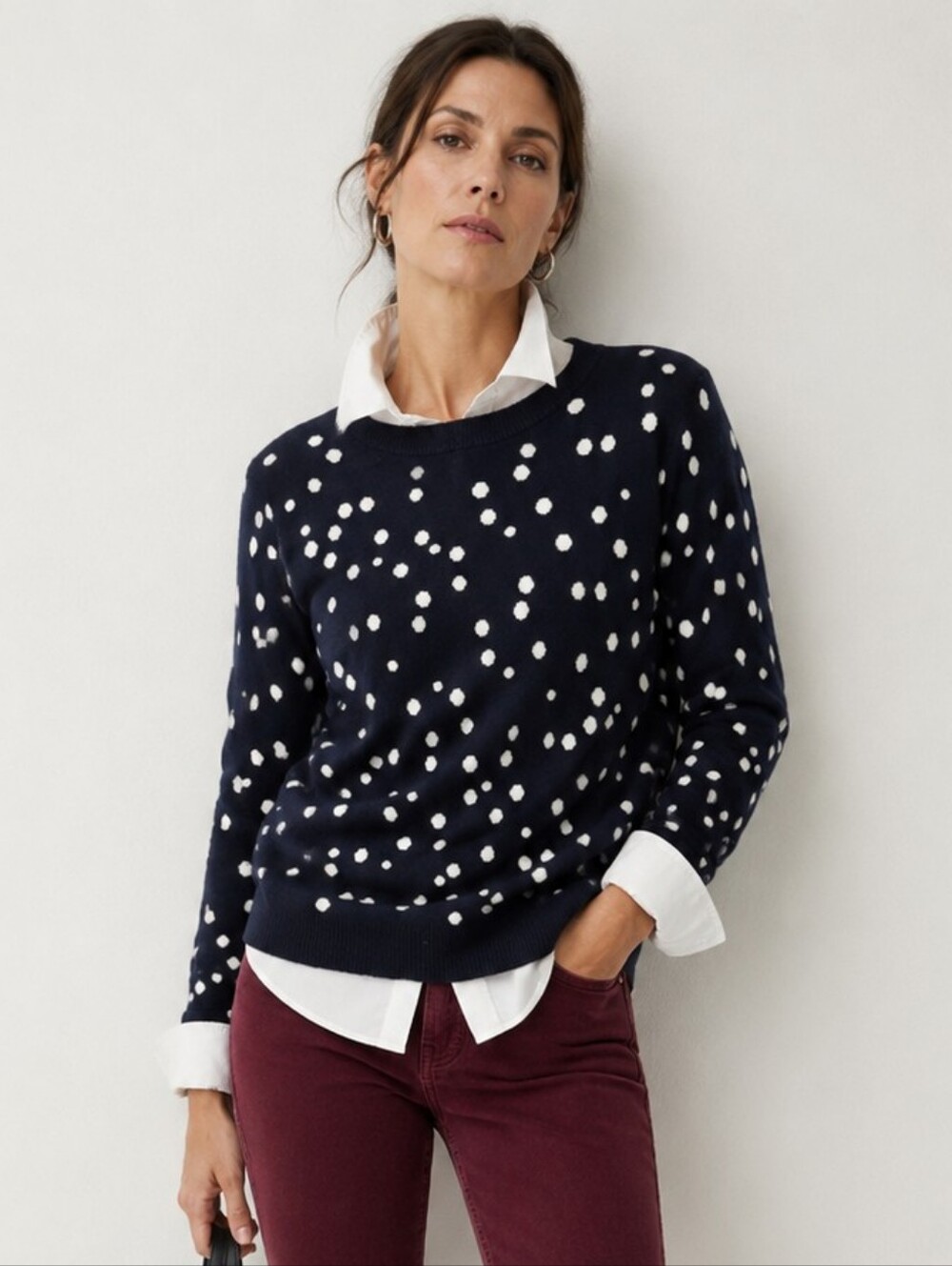 A New Day Cotton Navy Blue Polka Dot Crewneck Sweater